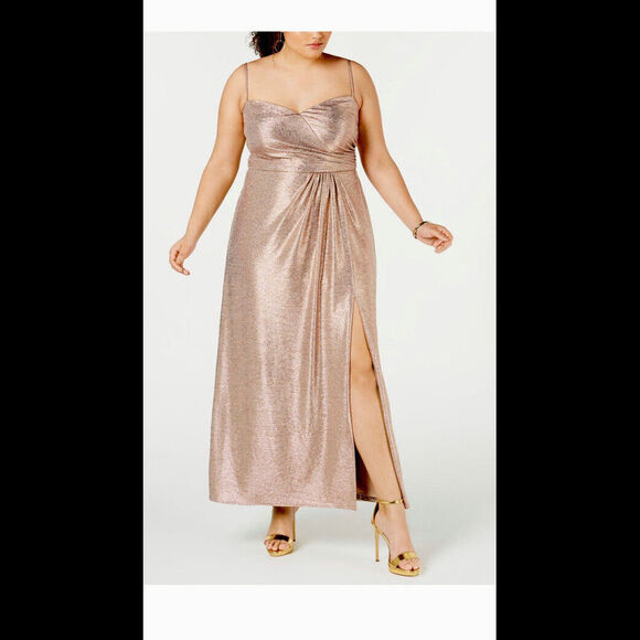 Women’s Formal Dress Plus Size 16W NIGHTWAY Gold Spaghetti Strap Maxi Sheath C18 - Picture 1 of 7